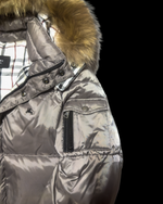 00’s Burberry Black Label Nova Check Real Fur Jacket - Silver Grey