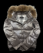 00’s Burberry Black Label Nova Check Real Fur Jacket - Silver Grey