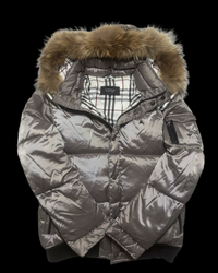 00’s Burberry Black Label Nova Check Real Fur Jacket - Silver Grey