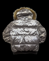 00’s Burberry Black Label Nova Check Real Fur Jacket - Silver Grey