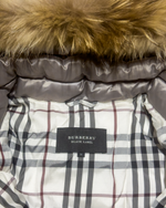 00’s Burberry Black Label Nova Check Real Fur Jacket - Silver Grey