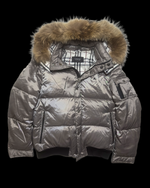 00’s Burberry Black Label Nova Check Real Fur Jacket - Silver Grey