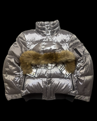 00’s Burberry Black Label Nova Check Real Fur Jacket - Silver Grey