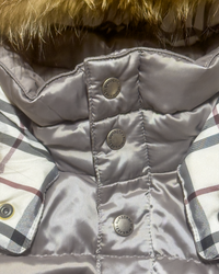 00’s Burberry Black Label Nova Check Real Fur Jacket - Silver Grey
