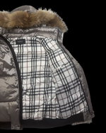 00’s Burberry Black Label Nova Check Real Fur Jacket - Silver Grey