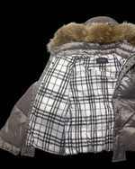 00’s Burberry Black Label Nova Check Real Fur Jacket - Silver Grey