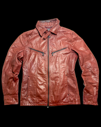 Nicole Club Leather Collar-Strap Racer Jacket – Crimson Red