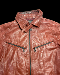 Nicole Club Leather Collar-Strap Racer Jacket – Crimson Red