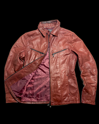 Nicole Club Leather Collar-Strap Racer Jacket – Crimson Red