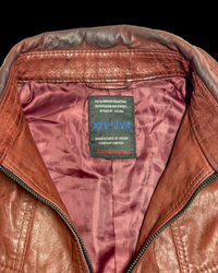 Nicole Club Leather Collar-Strap Racer Jacket – Crimson Red