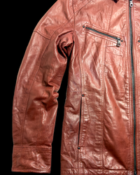 Nicole Club Leather Collar-Strap Racer Jacket – Crimson Red
