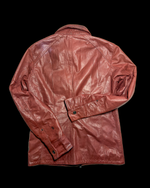 Nicole Club Leather Collar-Strap Racer Jacket – Crimson Red