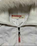 Prada Sport Fur-Trimmed Hooded Bomber Jacket – Cream