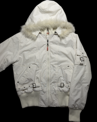 Prada Sport Fur-Trimmed Hooded Bomber Jacket – Cream