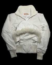 Prada Sport Fur-Trimmed Hooded Bomber Jacket – Cream