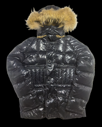 RARE Semantic Design Fur Hood Puffer Jacket - Black